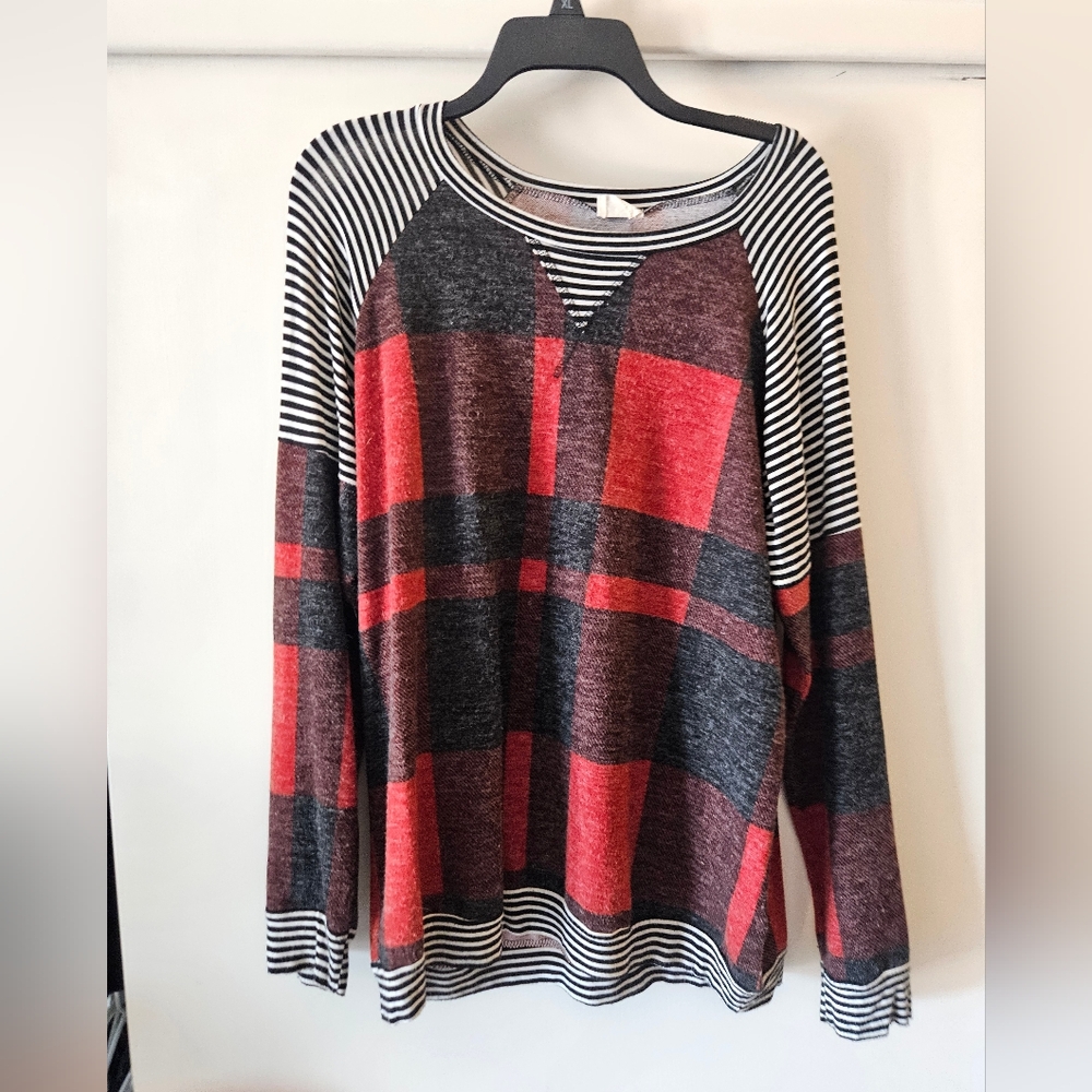 Lovely Melody Red and Black Plaid Sweater